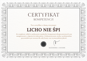 certyfikat, Licho Nie Śpi Sp. z o.o., Kraków