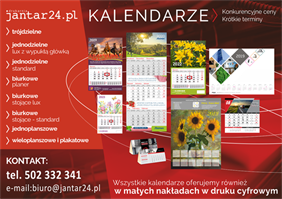 kalendarze, Jantar Drukarnia Izabela Przychodzień, Stare Babice
